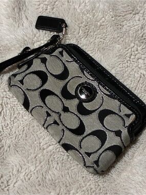 Coach Black & Gray Signature Zip Wristlet